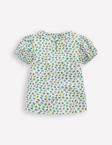 Doppeltuch-Bluse mit Muster-Naturweiß Kleines Blumenmuster