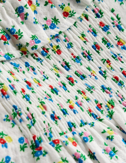 Doppeltuch-Bluse mit Muster-Naturweiß Kleines Blumenmuster