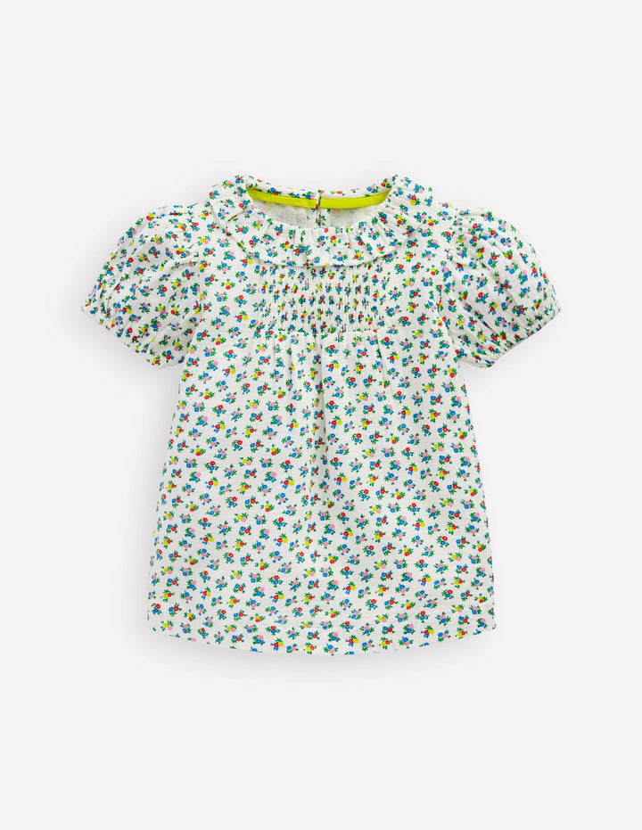 Blouse imprimée double-étoffe-Motif petites fleurs ivoire doux