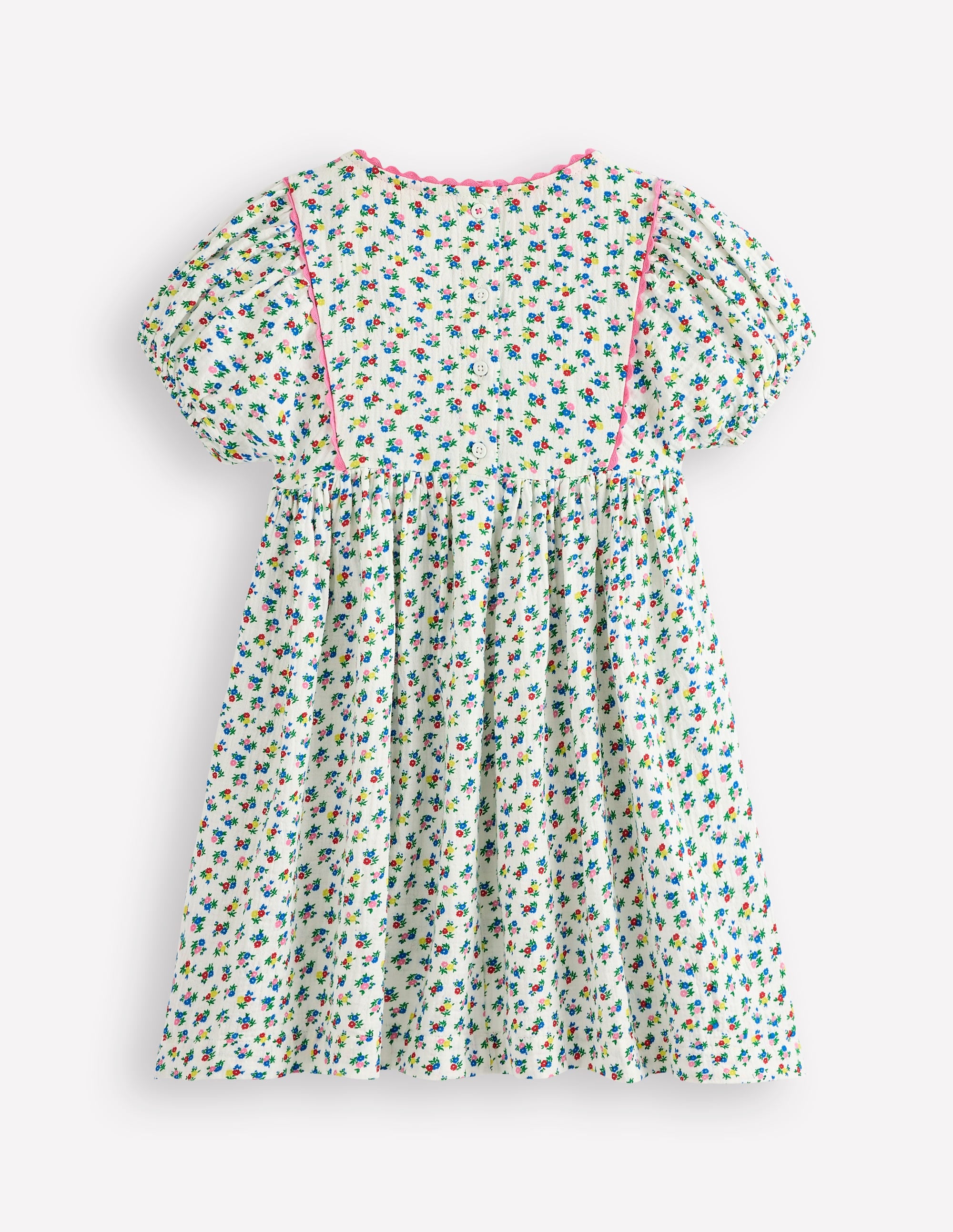 Robe double-étoffe à manches bouffantes-Motif petites fleurs ivoire doux - Image 2