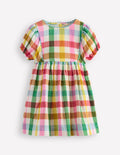 Robe double-étoffe à manches bouffantes-Carreaux multi