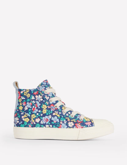 Hochgeschnittene Canvas-Sneaker-Saphirblau Blumenmuster