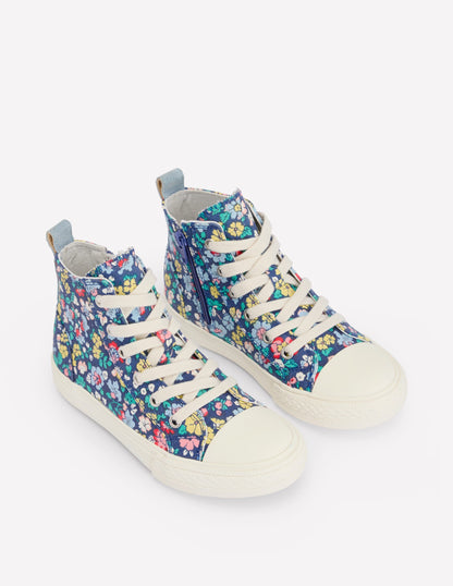 Hochgeschnittene Canvas-Sneaker-Saphirblau Blumenmuster