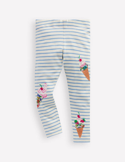 Legging à appliqué-Glaces rayé bleu vintage