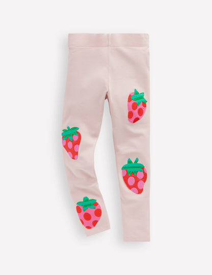 Leggings mit Applikationen-Kreide-Violett Erdbeeren