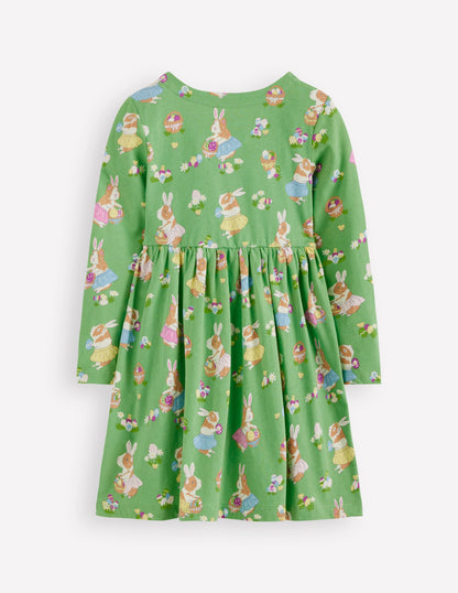 Robe fun à manches longues en jersey-Cochons d'Inde de Pâques vert aloé vera