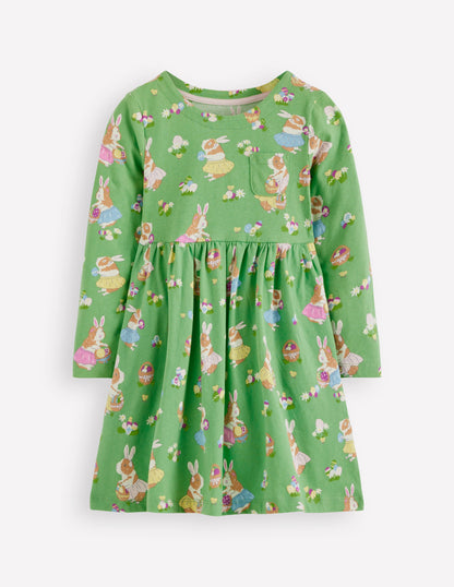 Robe fun à manches longues en jersey-Cochons d'Inde de Pâques vert aloé vera