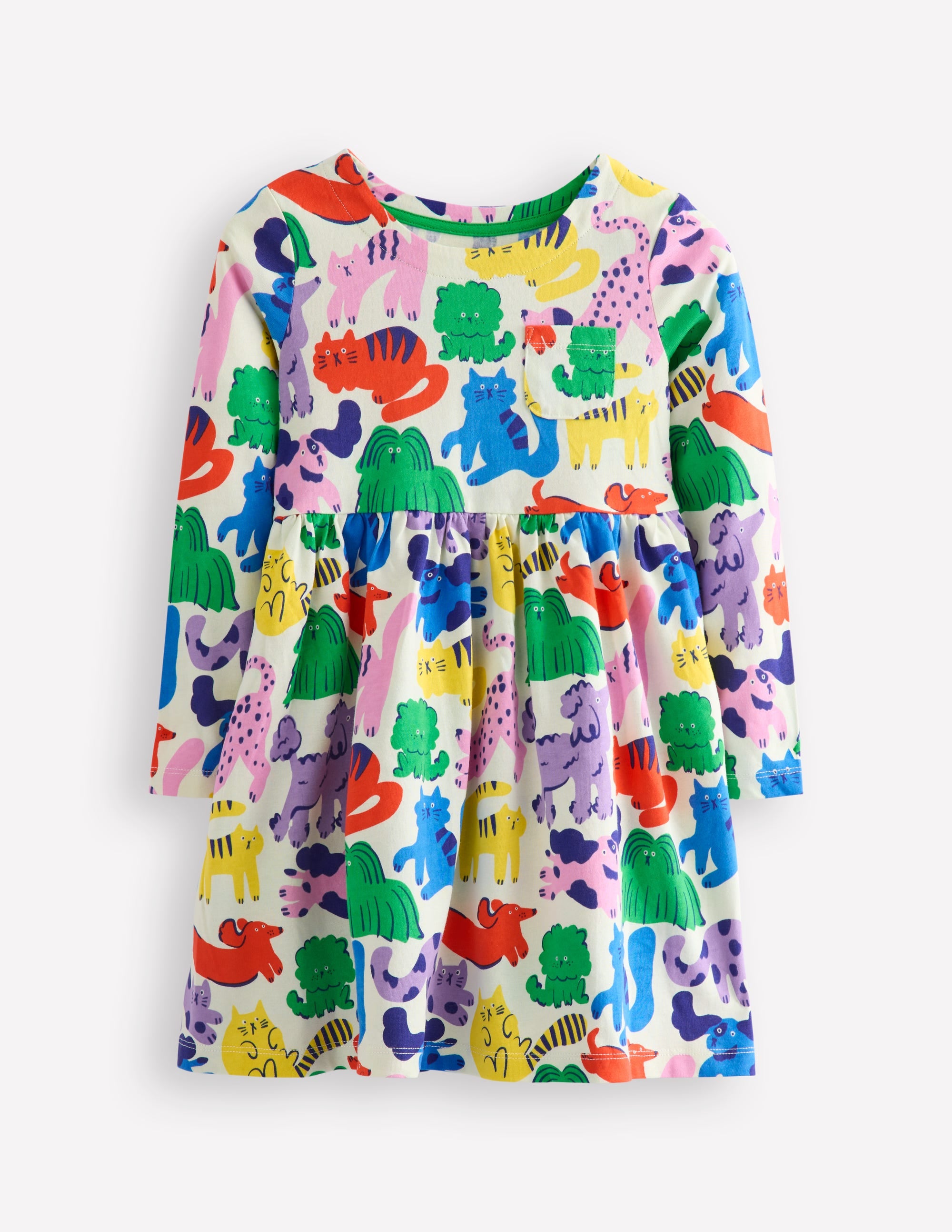 Originelles langärmeliges Jerseykleid-Bunt Haferbeige Regenbogen Tiere - Image 1
