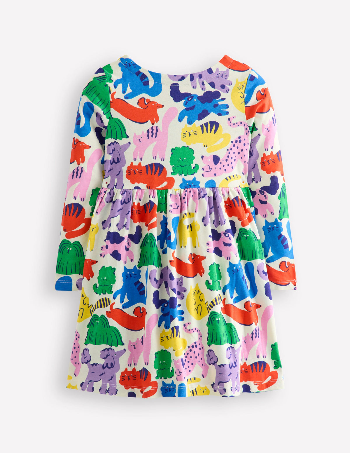 Originelles langärmeliges Jerseykleid-Bunt Haferbeige Regenbogen Tiere - Image 2