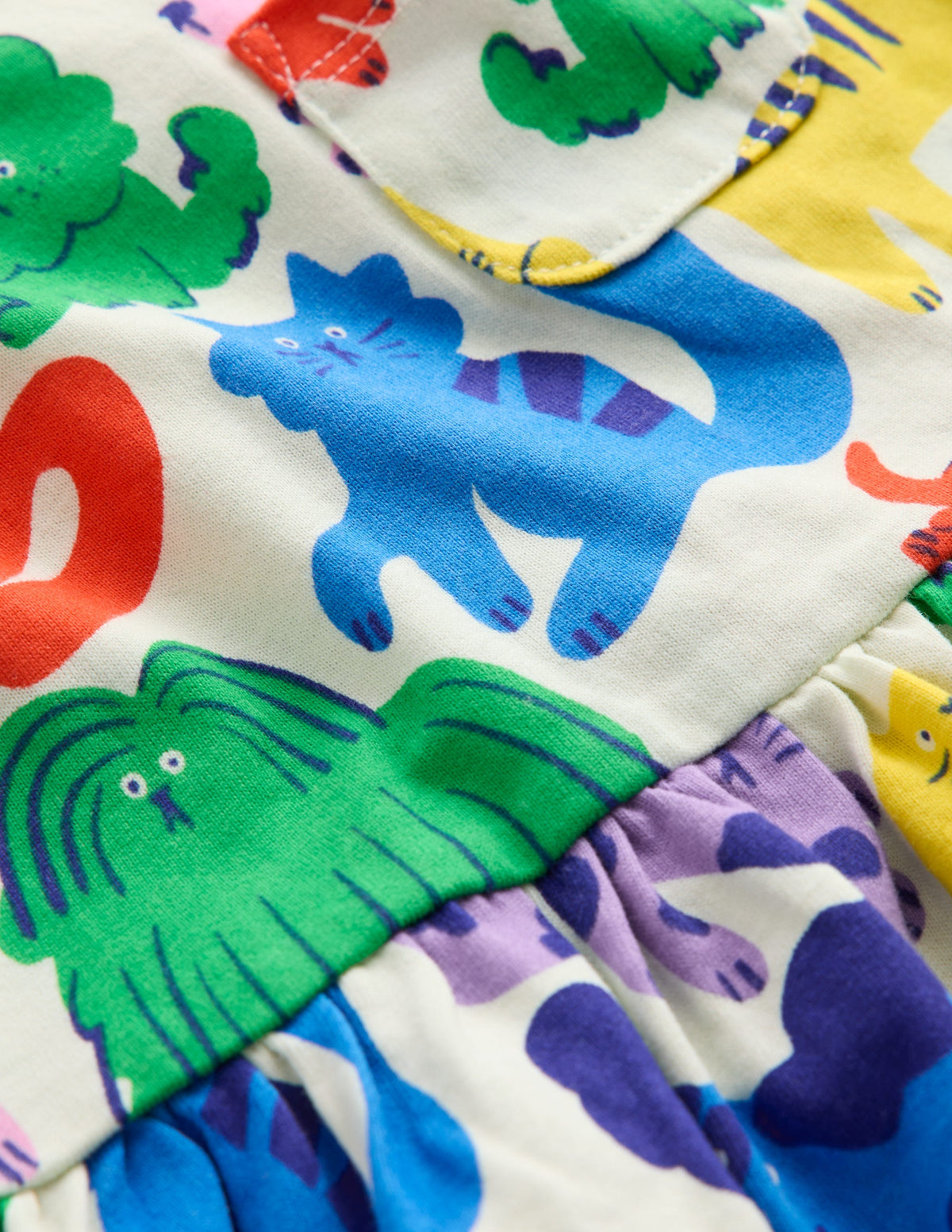 Originelles langärmeliges Jerseykleid-Bunt Haferbeige Regenbogen Tiere - Image 3