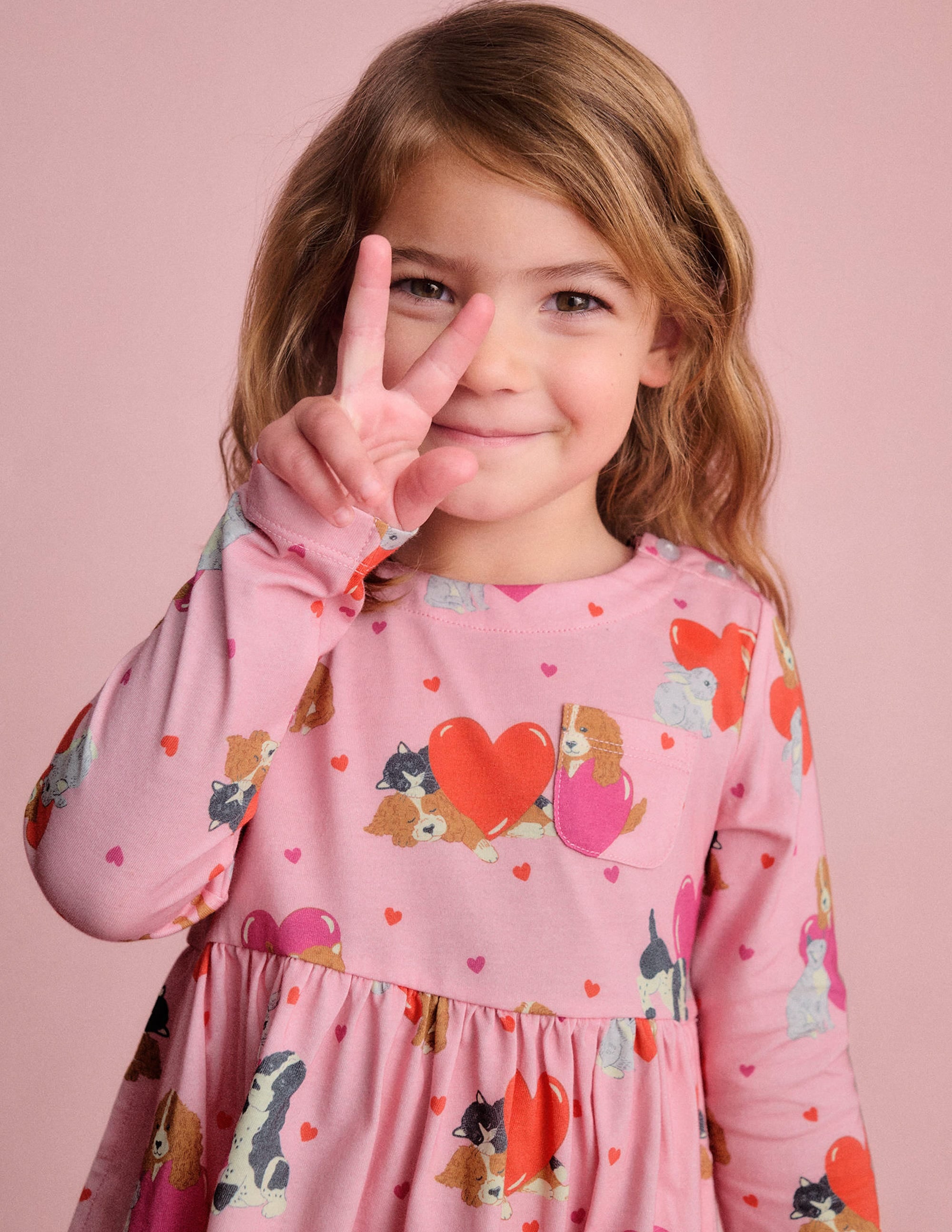 Long-Sleeved Fun Jersey Dress-Chalk Pink Valentines Pets - Image 4
