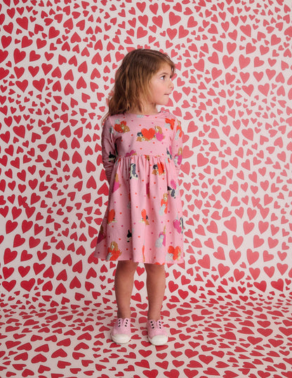 Long-Sleeved Fun Jersey Dress-Chalk Pink Valentines Pets