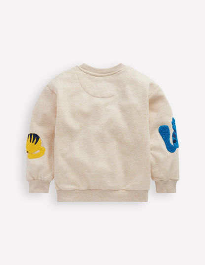 Bouclé-Sweatshirt mit Grafik-Hafer Meliert Katzen