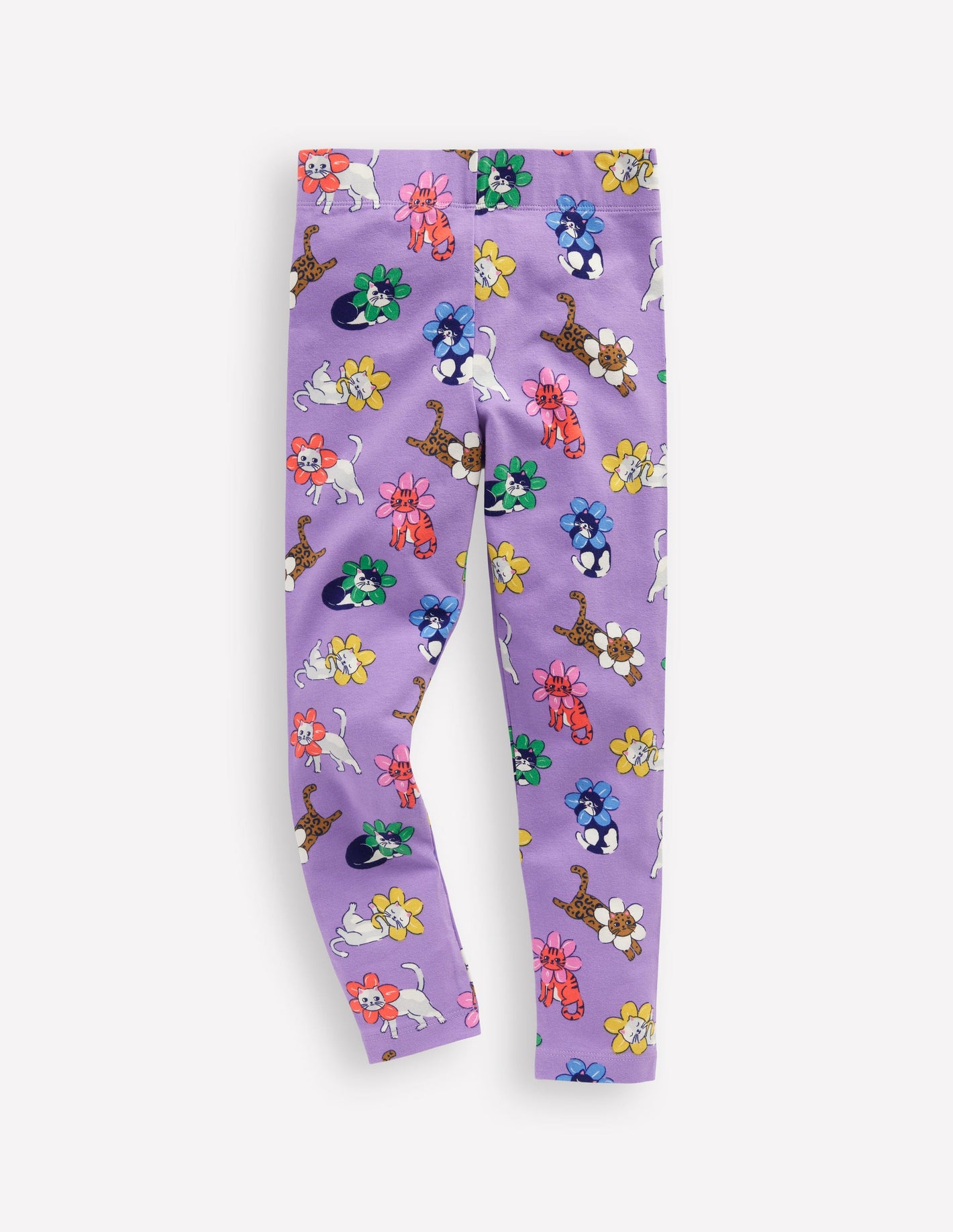 Fun Leggings-Aster Purple Small Flower Cat