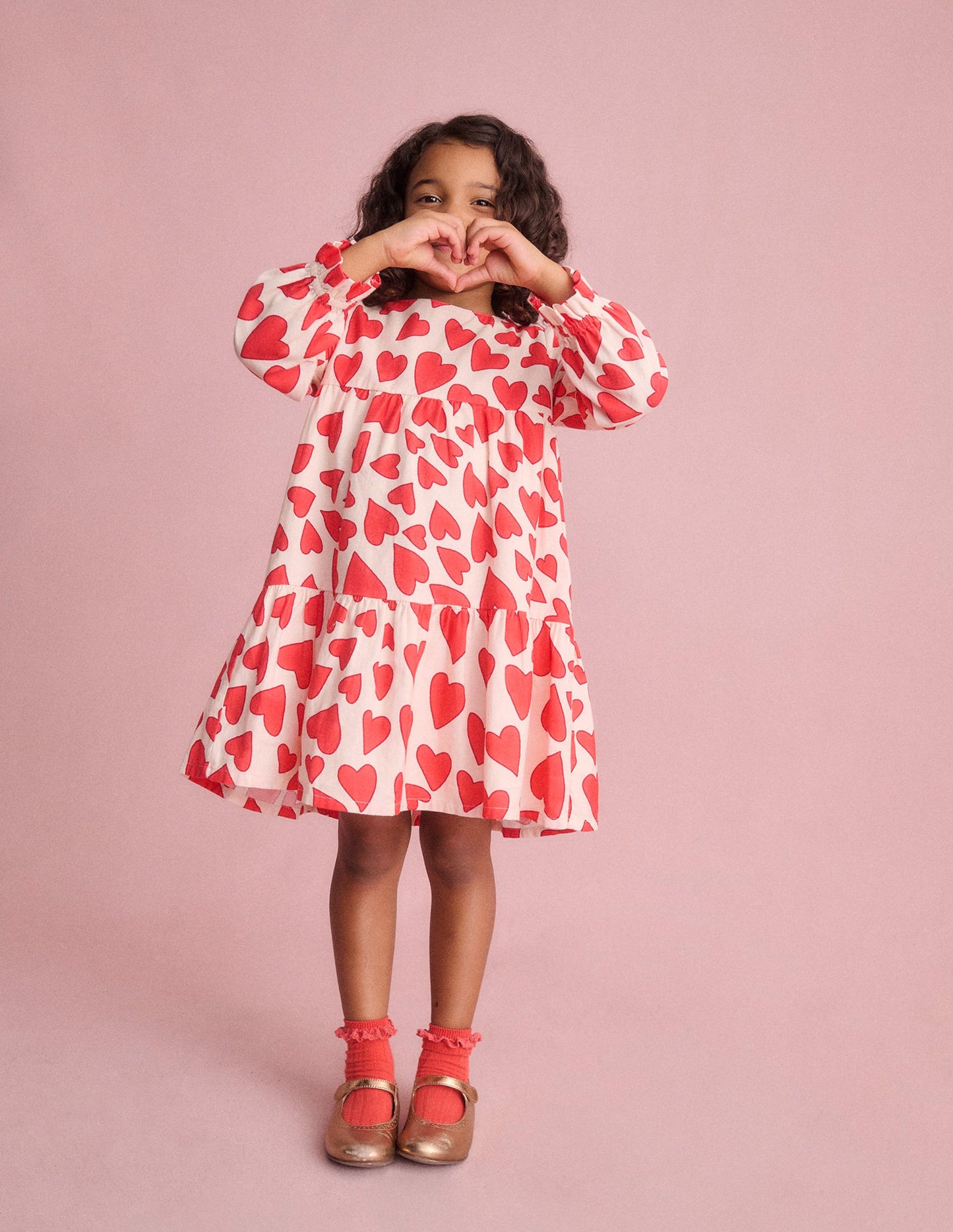 Betsy Tiered Twirly Dress-Poppy Red Hearts