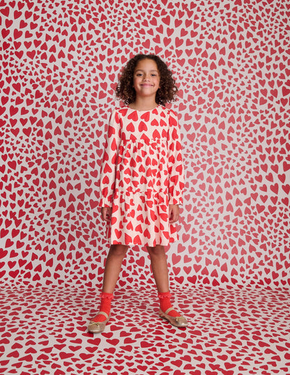 Betsy Tiered Twirly Dress-Poppy Red Hearts