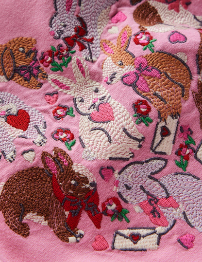 Superstitch-Oberteil mit Puffärmeln-Kaugummirosa Hasen