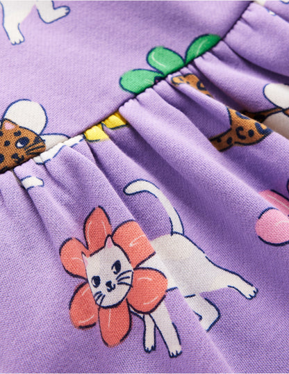 Robe-sweat cosy à imprimé-Chat floral violet aster