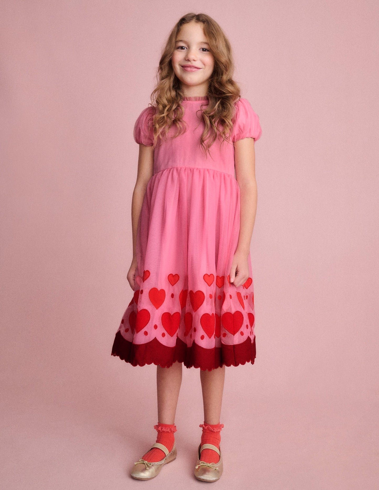 Appliqué Hem Tulle Dress-Bubblegum Pink Hearts