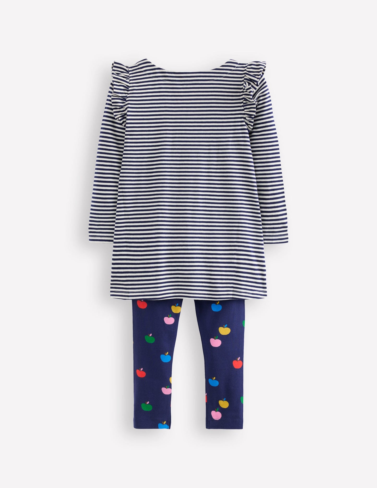 Set bestehend aus Rüschen-Tunika und Leggings-Schuluniform-Marineblau/Naturweiß Äpfel