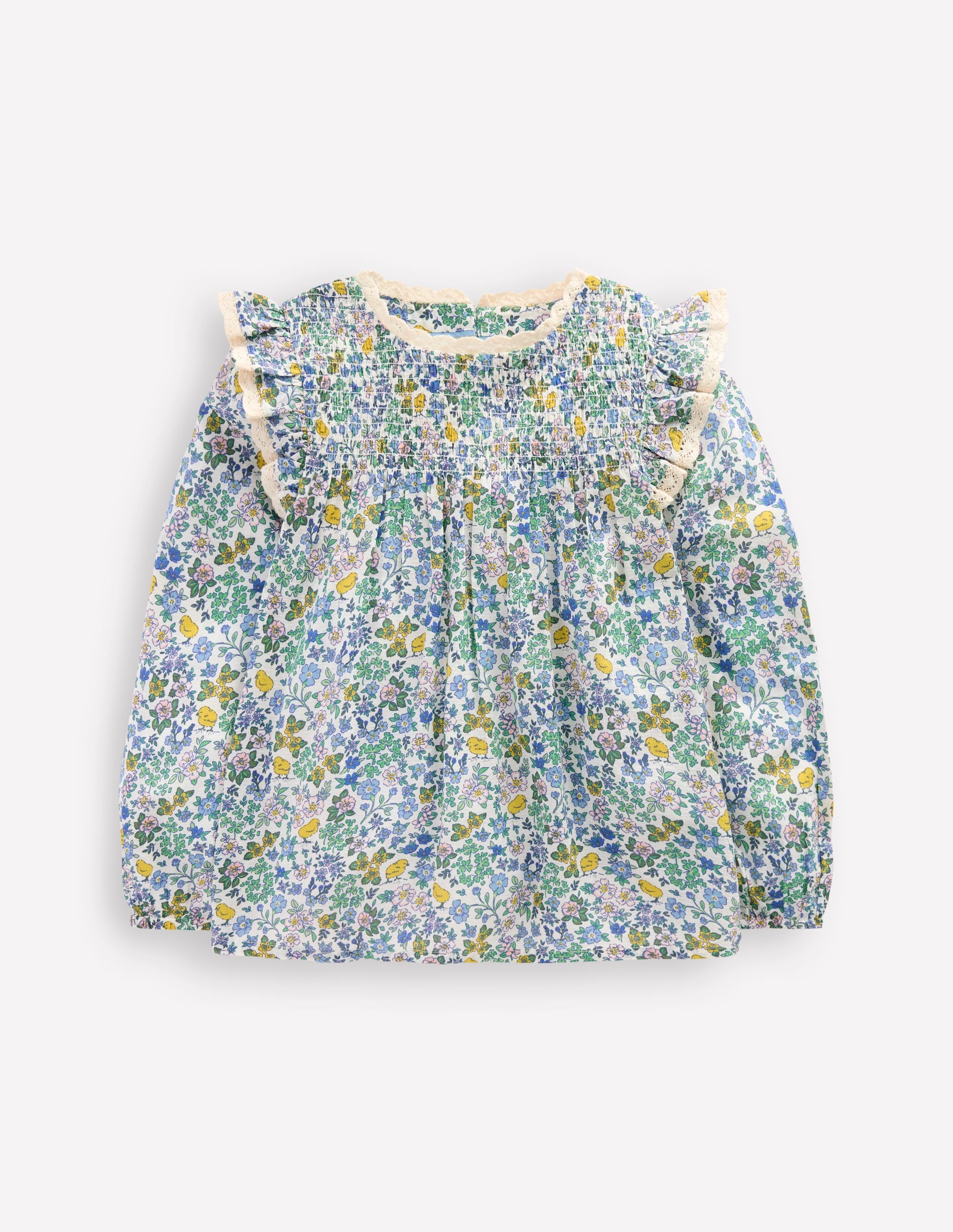 Blouse volantée à smocks-Poussin floral blanc vanille - Image 1