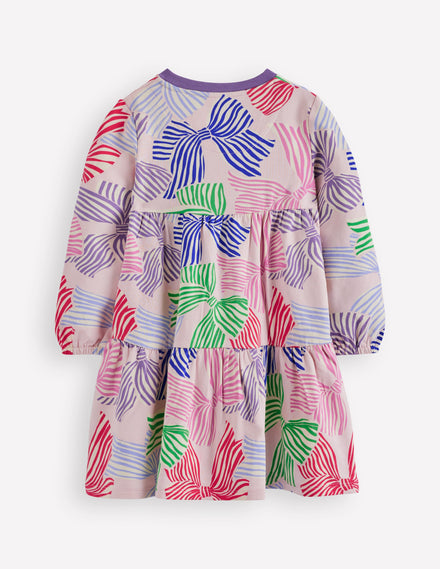 Robe-sweat Dixie à volants-Nœuds rose français