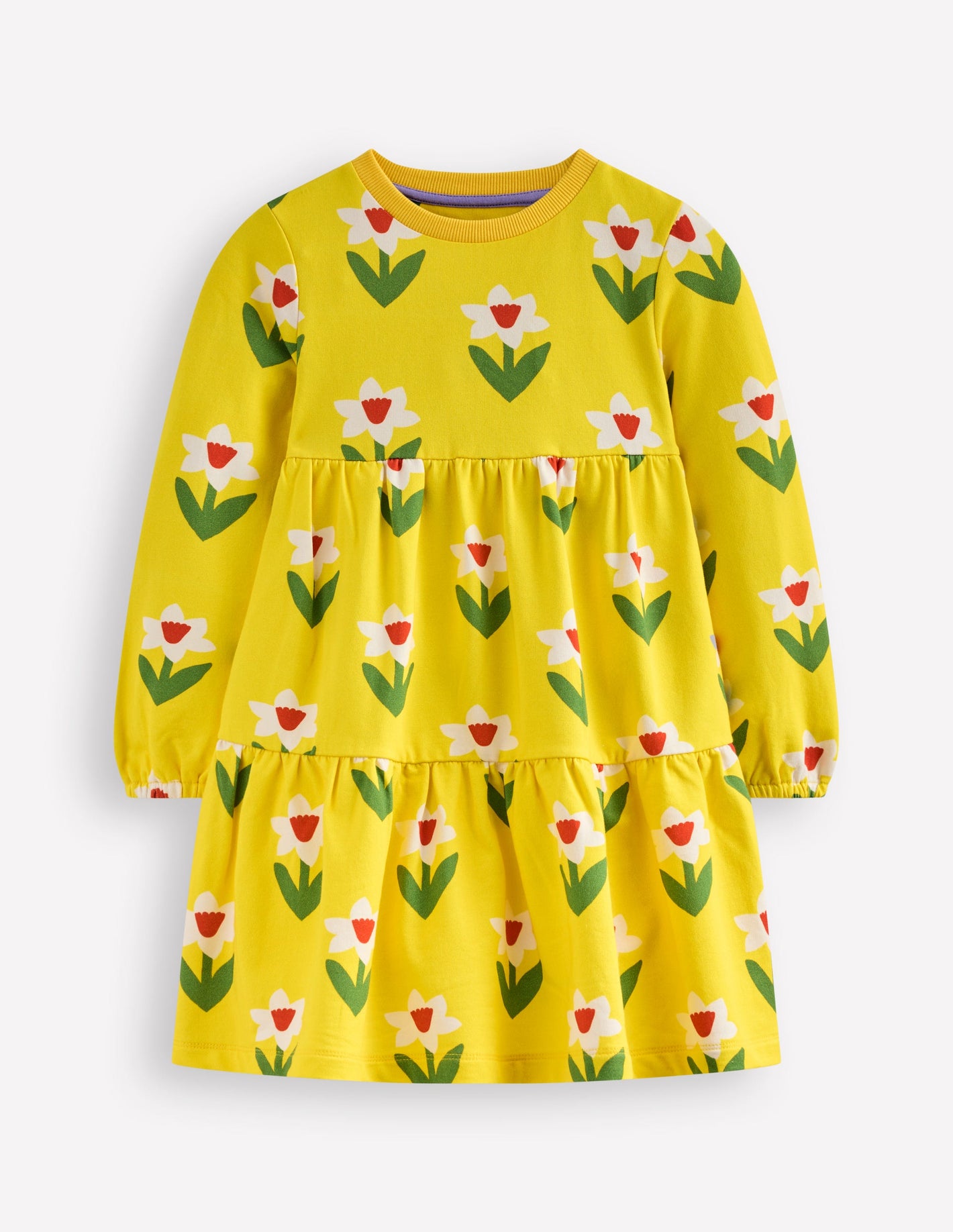 Tiered Sweatshirt Dress-Tropical Yellow Daffodil