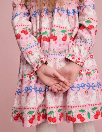 Cosy Smocked Dress-Pink Valentines Bunny