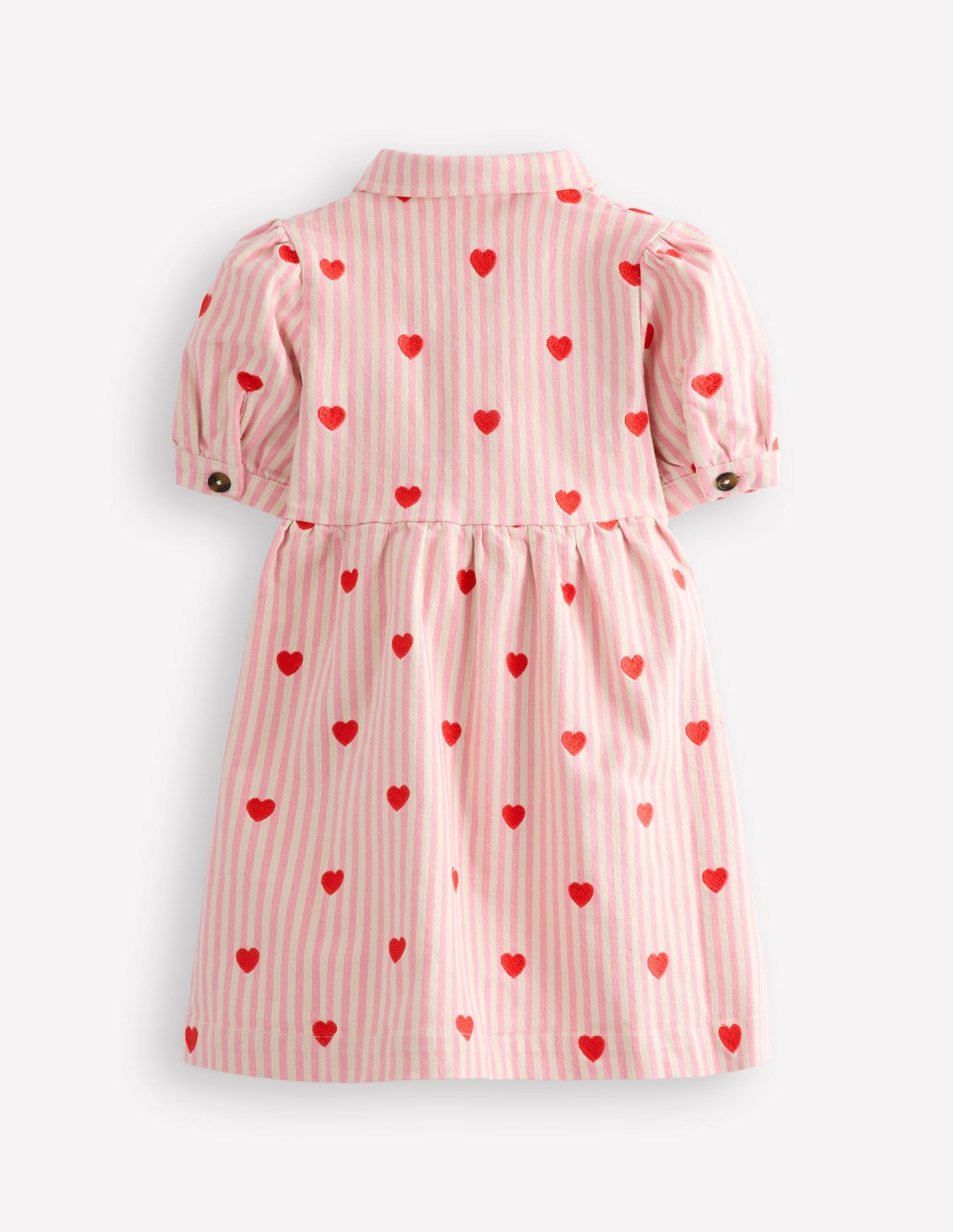 Robe-chemise Lena en jean-Cœurs vanille/rose chewing-gum