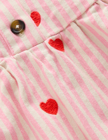 Robe-chemise Lena en jean-Cœurs vanille/rose chewing-gum