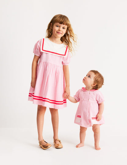 Robe nautique traditionnelle-Coutil rose