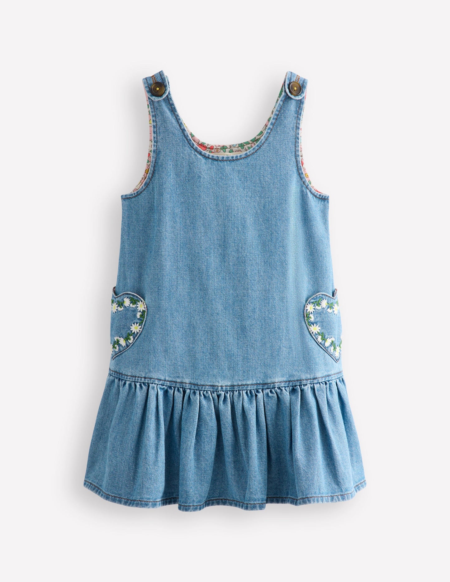 Robe chasuble avec poche cœur-Pâquerettes denim vintage moyen