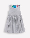 Zadie Kleid mit Rücken-Applikation-Marineblau/Naturweiß Streifen Sonnenstrahl
