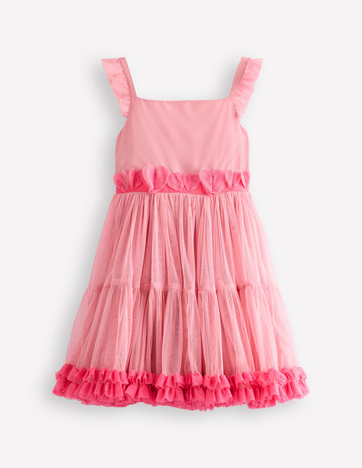Tüllkleid mit Rüschensaum-Vintage-Rosa