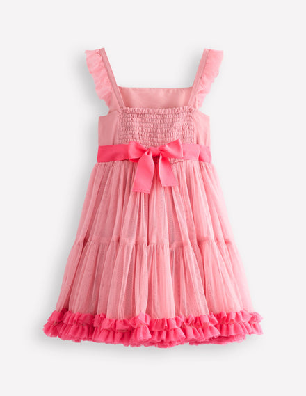 Tüllkleid mit Rüschensaum-Vintage-Rosa