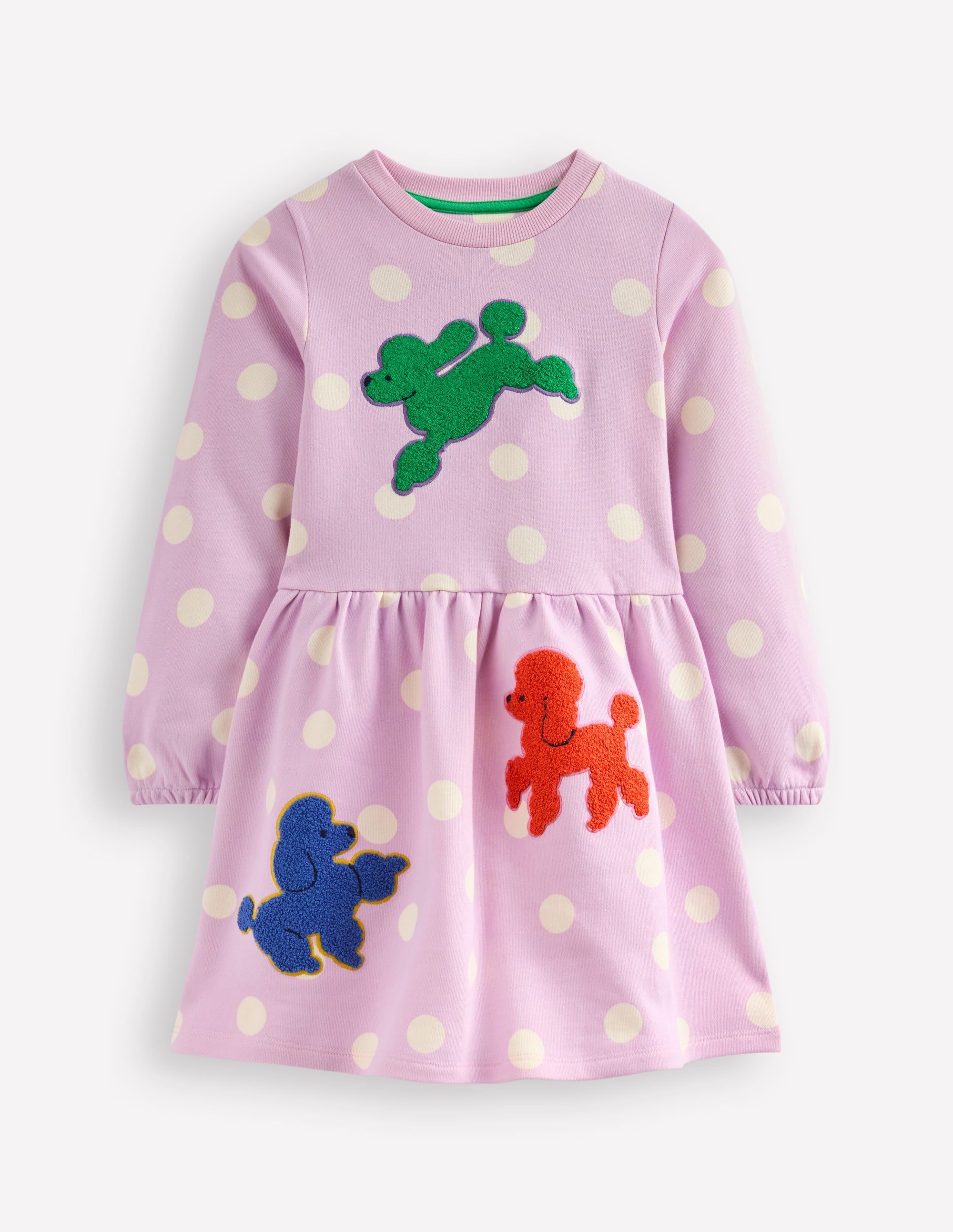 Robe-sweat en bouclé à appliqué-Chiens à pois lilas sucré - Image 1