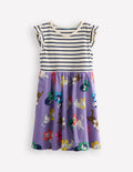 Posie Kleid mit Rüschenärmeln-Aster Lila Blumen Katze