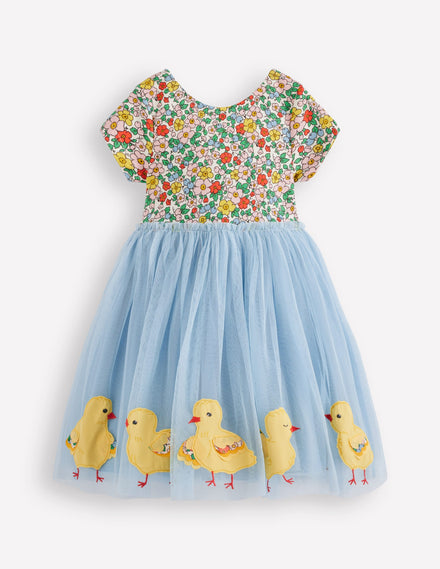 Robe Ami en tulle à appliqué-Chevaux bleu clair