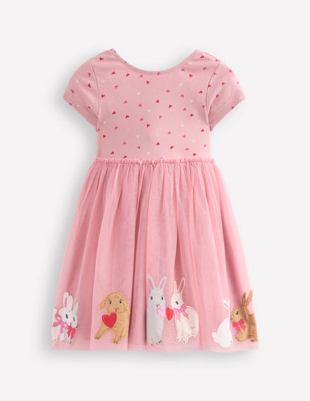 Robe Ami en tulle à appliqué-Lapins rose craie