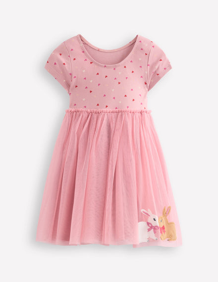 Robe Ami en tulle à appliqué-Lapins rose craie