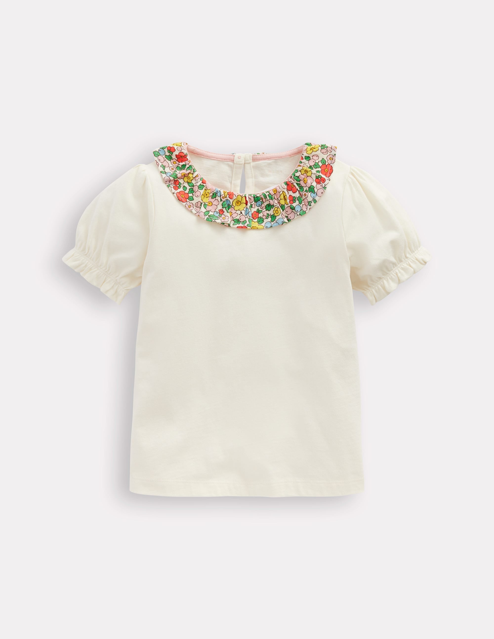 Top à manches courtes et col-Motif floral ivoire - Image 1