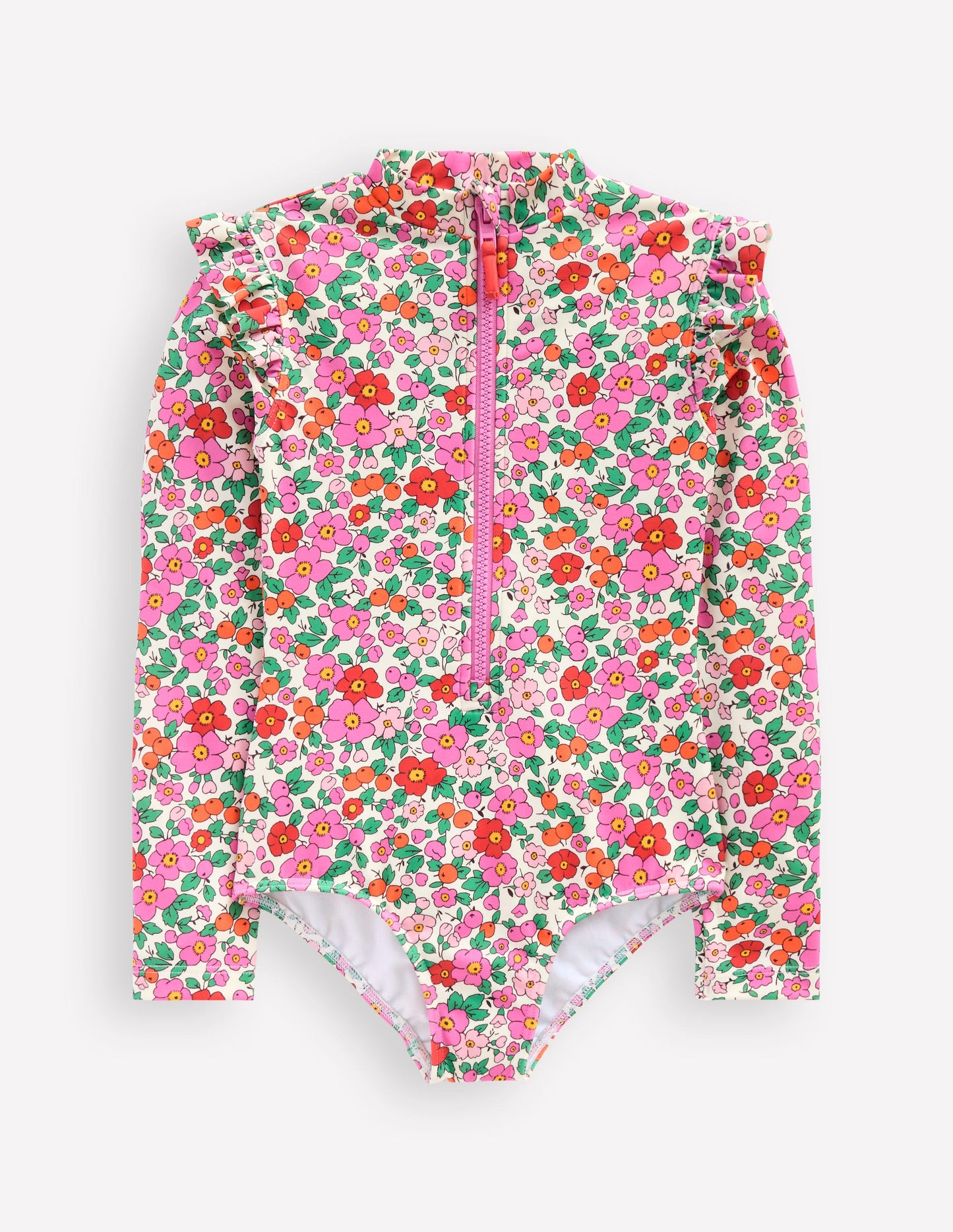 Langärmeliger Badeanzug mit Rüschen-Rosa Apfelblüte Blumenmuster