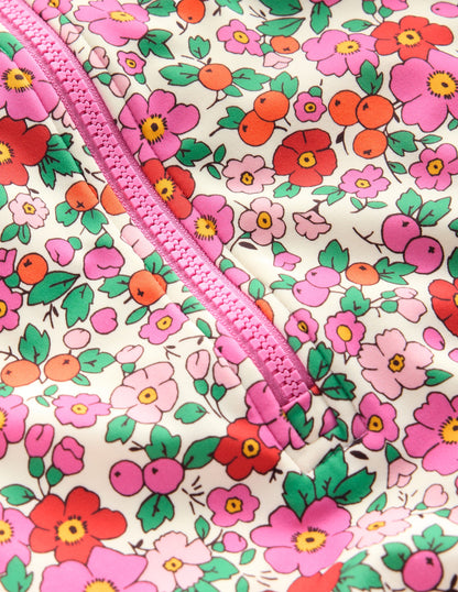 Langärmeliger Badeanzug mit Rüschen-Rosa Apfelblüte Blumenmuster