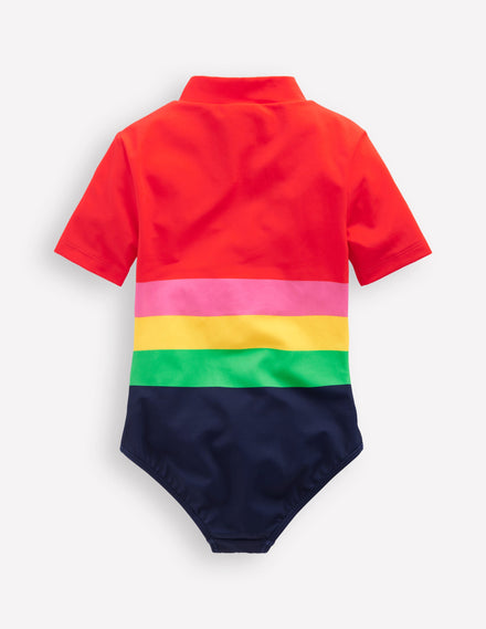 Maillot de bain à manches courtes-Rayé rouge multi