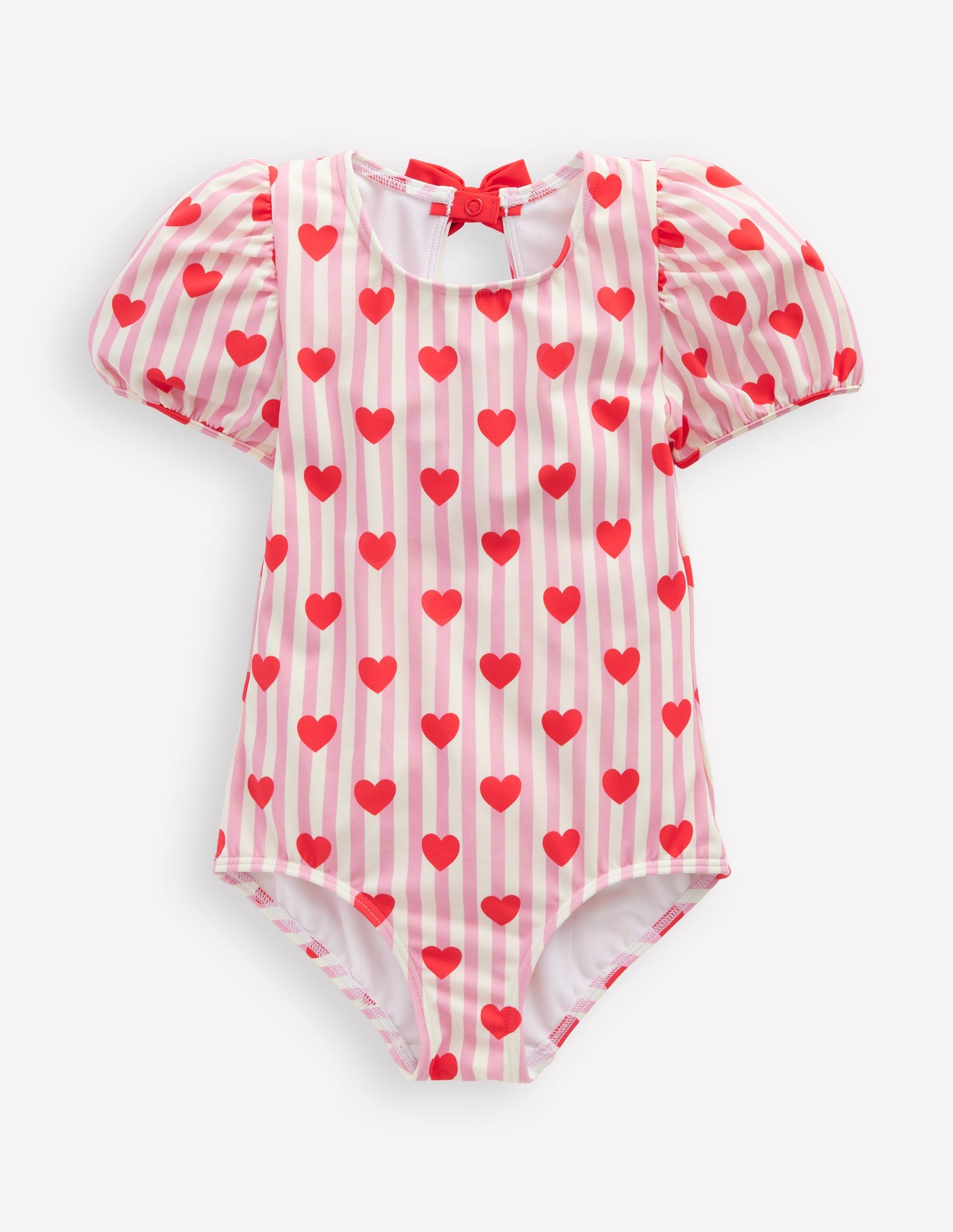 Sandy Puff Sleeve Swimsuit-Bubblegum Pink Heart Stripe