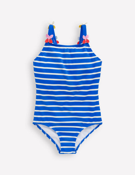 Maillot de bain à bretelles avec appliqué-Papillon rayé bleu galerie