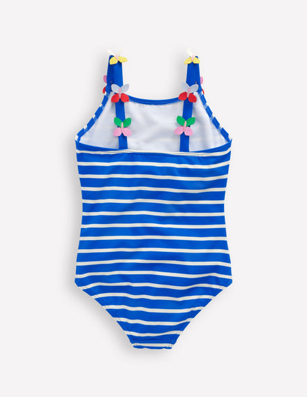 Maillot de bain à bretelles avec appliqué-Papillon rayé bleu galerie