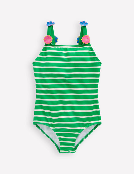 Maillot de bain à bretelles avec appliqué-Cœurs rayé vert printemps