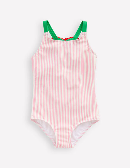 Maillot de bain à appliqué au dos-Cœur rose craie