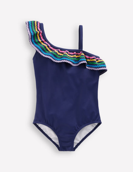 Maillot de bain Lila asymétrique-Zigzag bleu marine universitaire